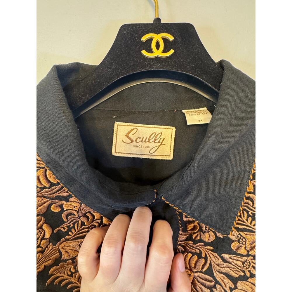 Scully Men's Black Western Snap Shirt with Embroidered Floral Yoke Size 3XL - Picture 4 of 9